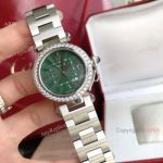 New Replica Cartier Pasha Diamond Bezel Deep Green Dial 316L SS Watch With Arabic Markers